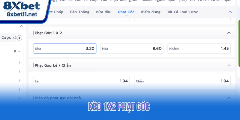Kèo 1x2 cũng được nhiều người chơi quan tâm khi xét quả phạt góc 