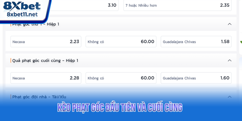Đặt cược kèo phạt góc đầu tiên và cuối cùng 
