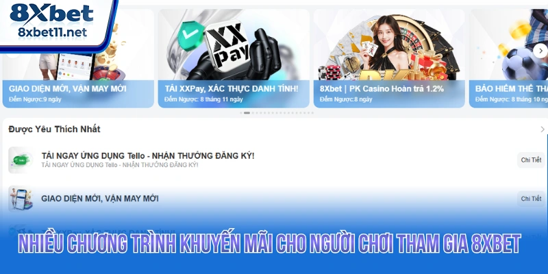 Nhiều chương trình khuyến mãi cho người chơi tham gia 8XBET 